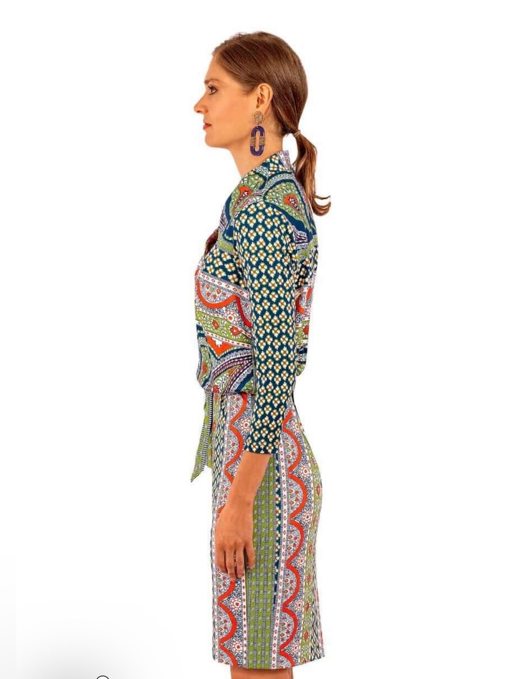 🎼Gretchen Scott Designs so sexy Navy, Coral, Green Paisley park Dress size M NEW - Picture 4 of 13